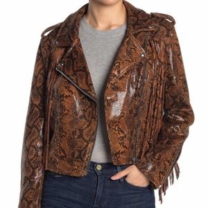 BLANKNYC Fringe Snakeskin Print Faux Leather Moto